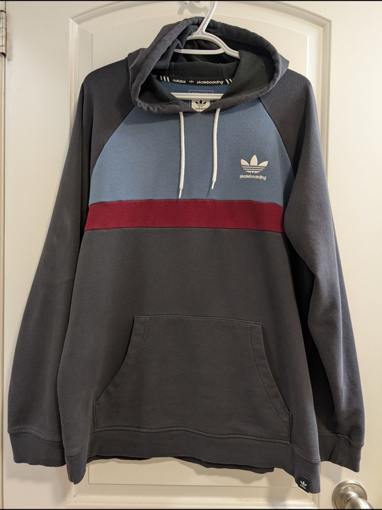 adidas Originals Other - adidas Skateboarding Charcoal Hoodie with Blue and Burgundy Panels